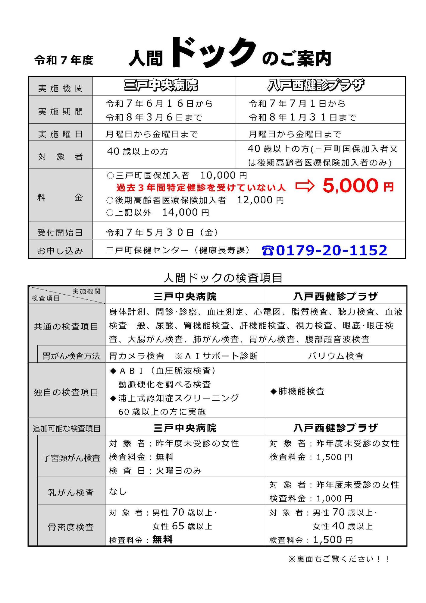 人間ドック案内（表面）